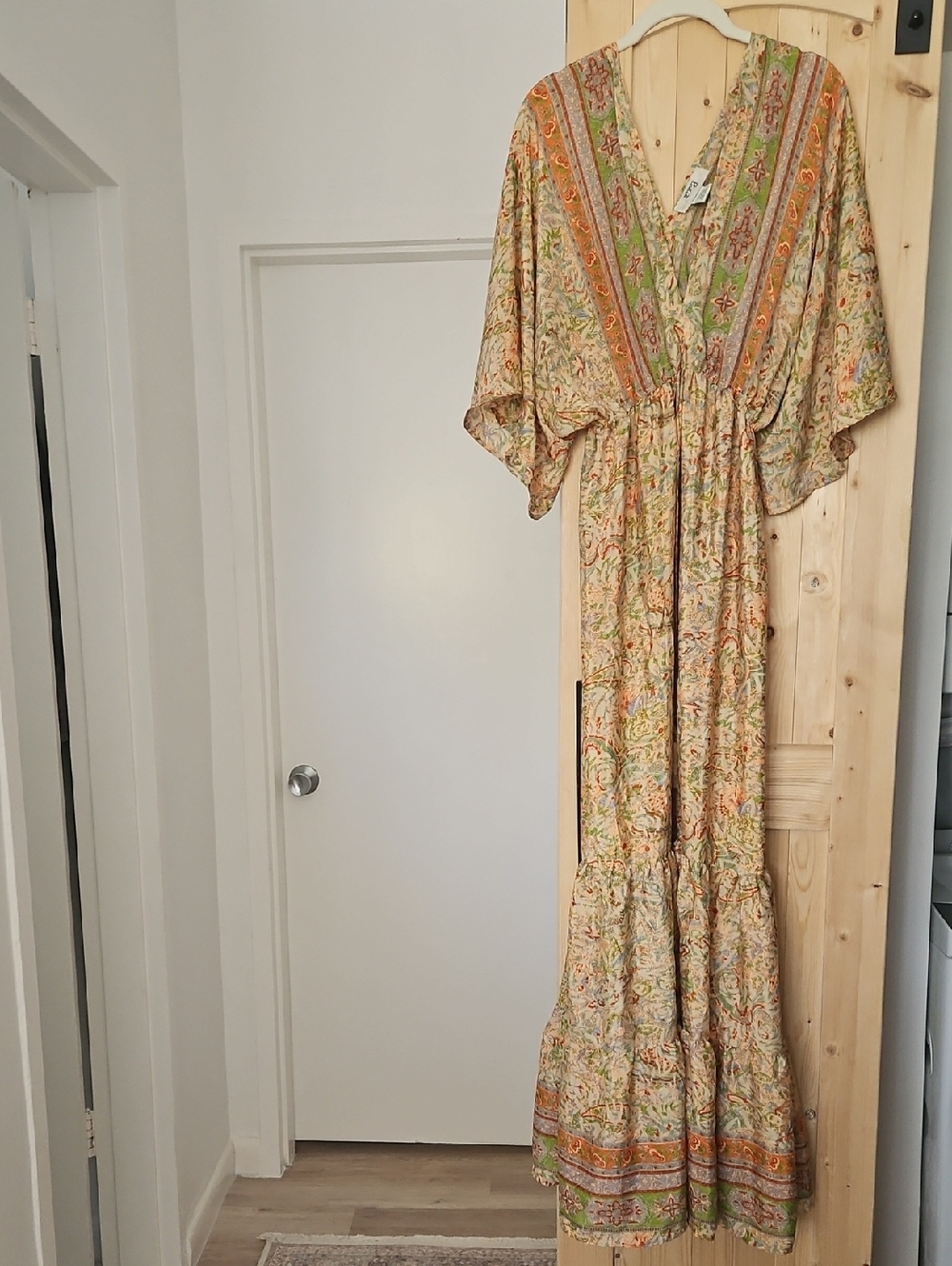 Boho Floral Silk Maxi Dress in Earthy Tones